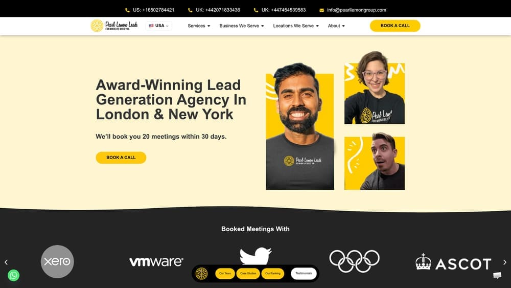 Screenshot of Pearl Lemon Leads website