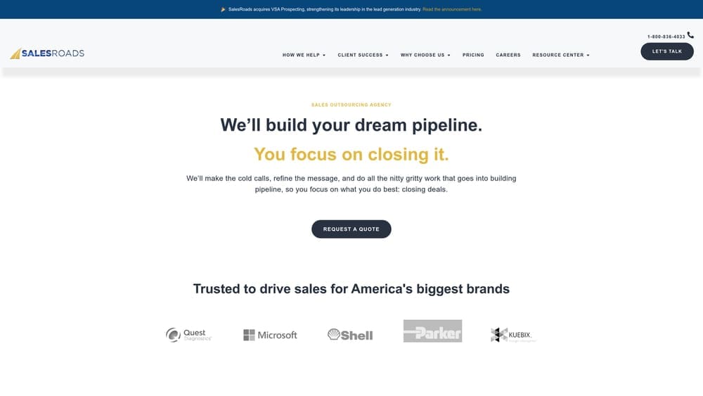 Screenshot of SalesRoads website