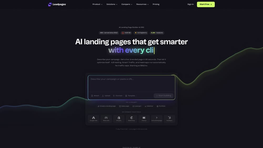 Screenshot of Leadpages website