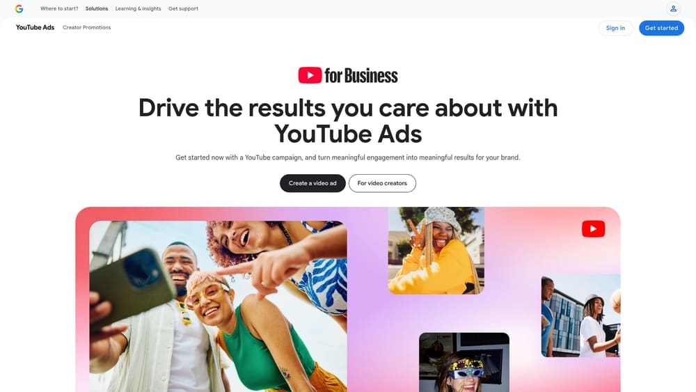 Screenshot of YouTube Ads website