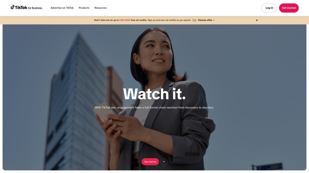 Screenshot of TikTok Ads website