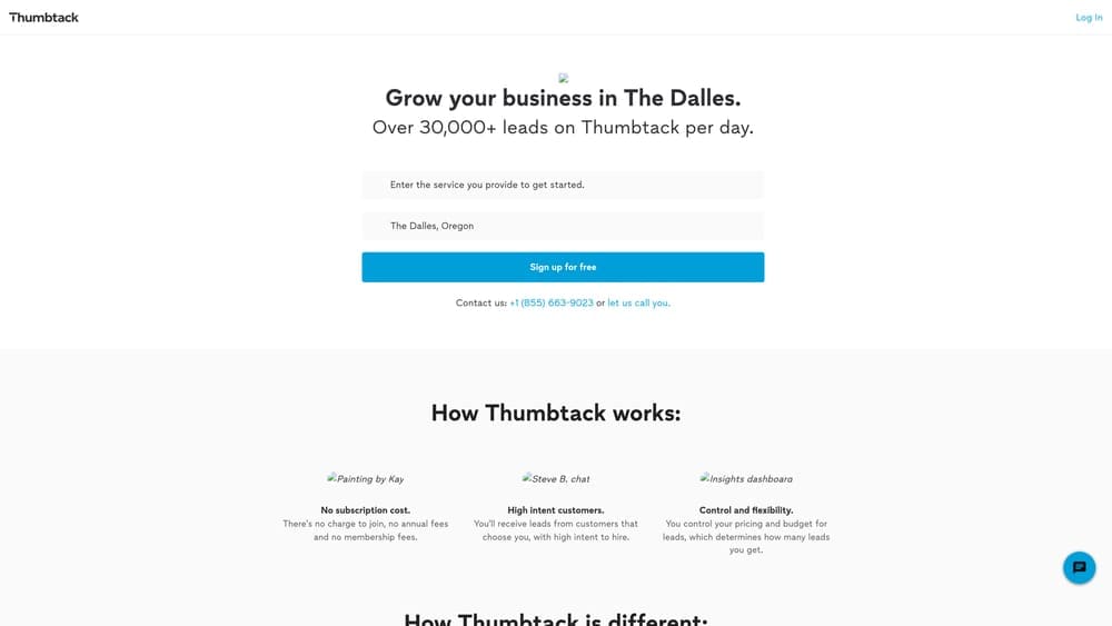 Screenshot of Thumbtack website