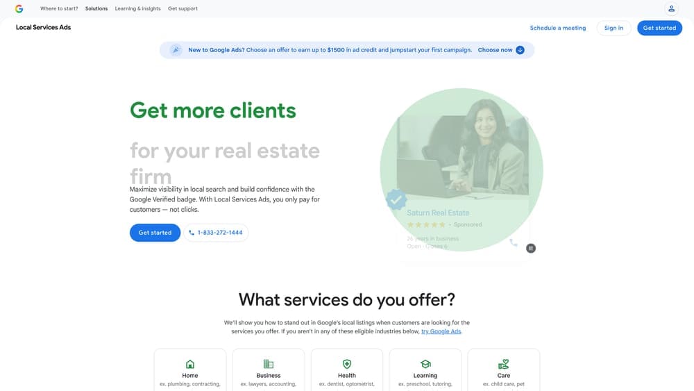Screenshot of Google Local Services Ads website