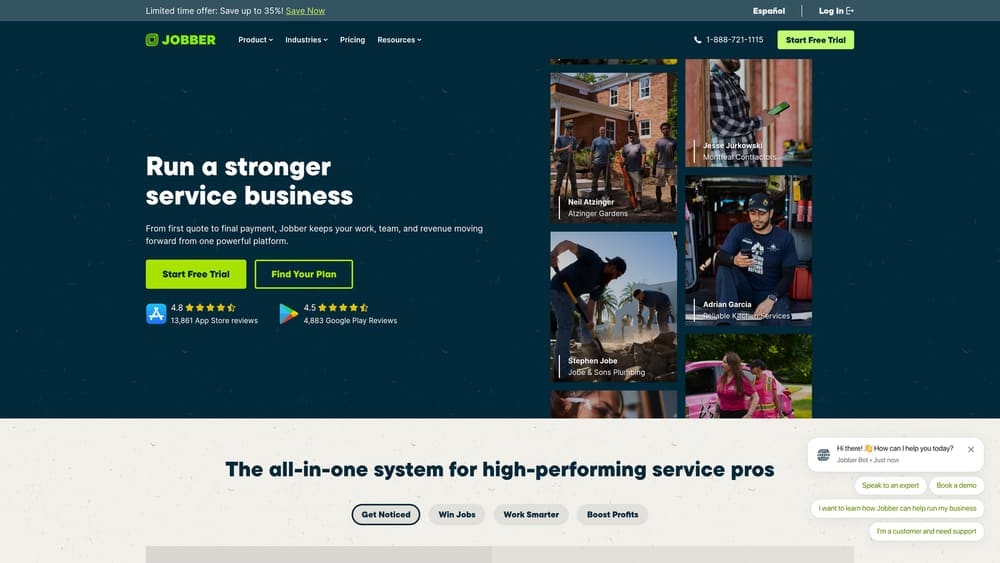 Screenshot of Jobber website