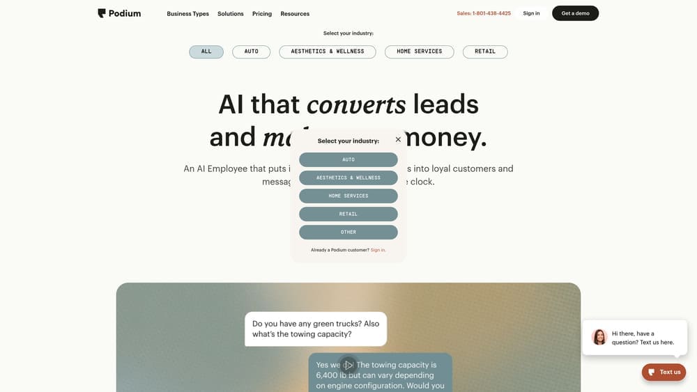 Screenshot of Podium website