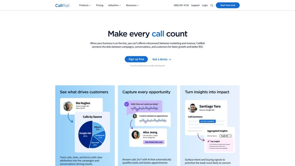 Screenshot of CallRail website