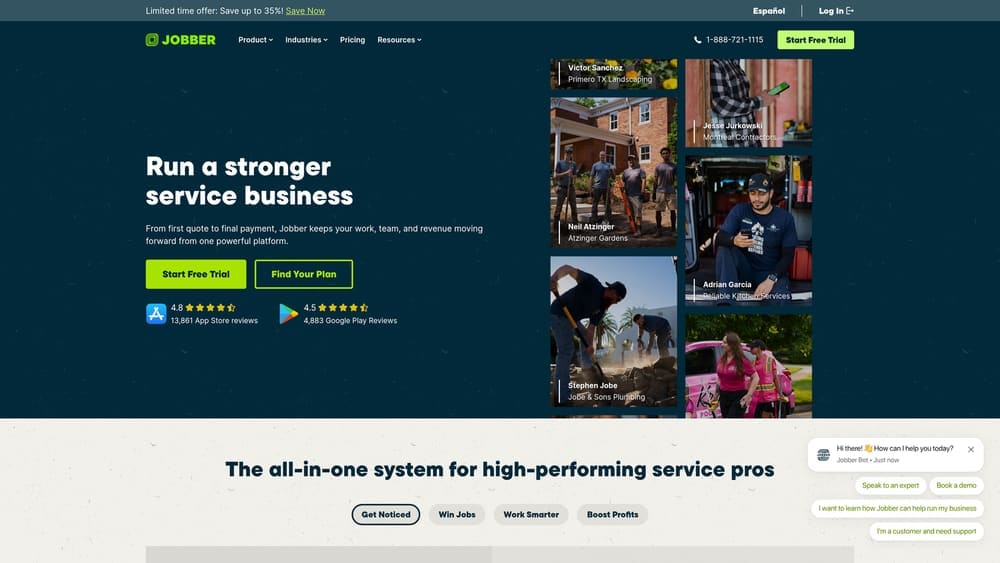 Screenshot of Jobber website