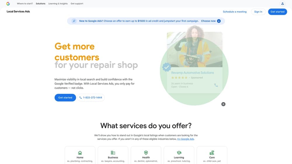 Screenshot of Google Local Services Ads website