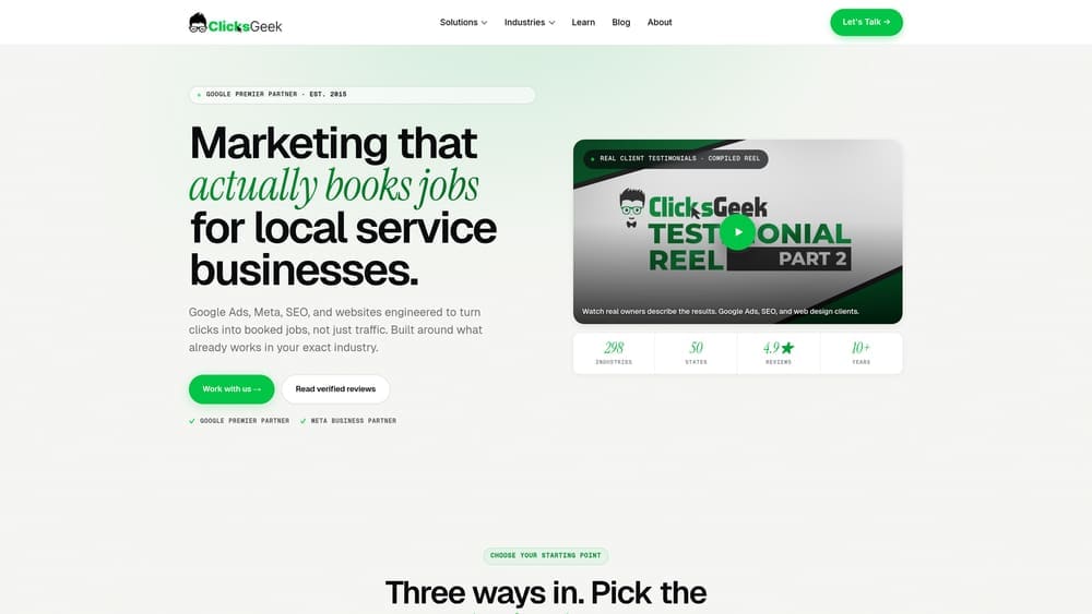Screenshot of Clicks Geek CRO Services website
