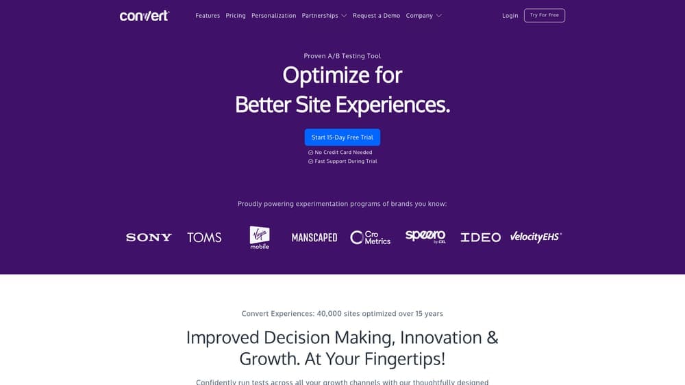 Screenshot of Convert.com website