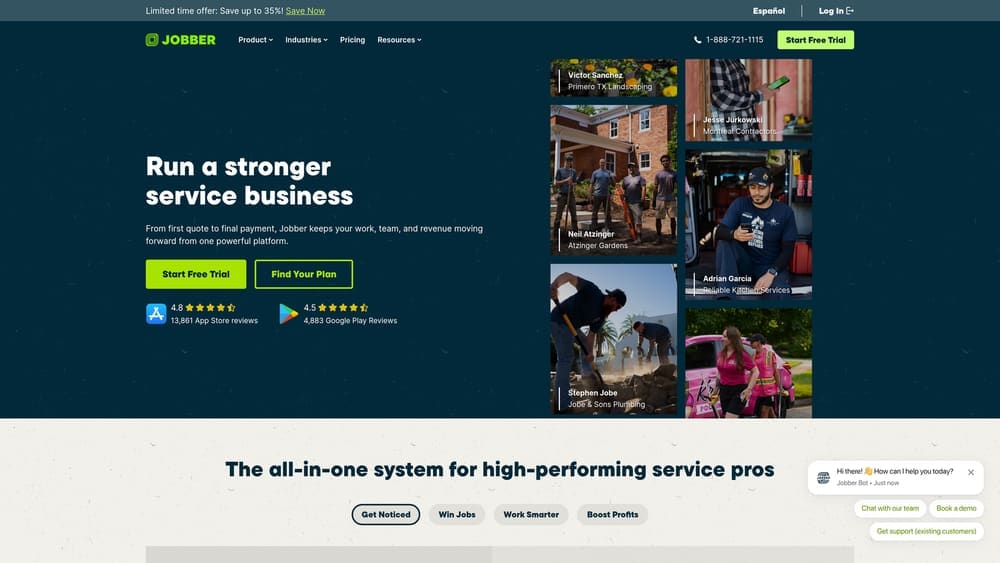 Screenshot of Jobber website