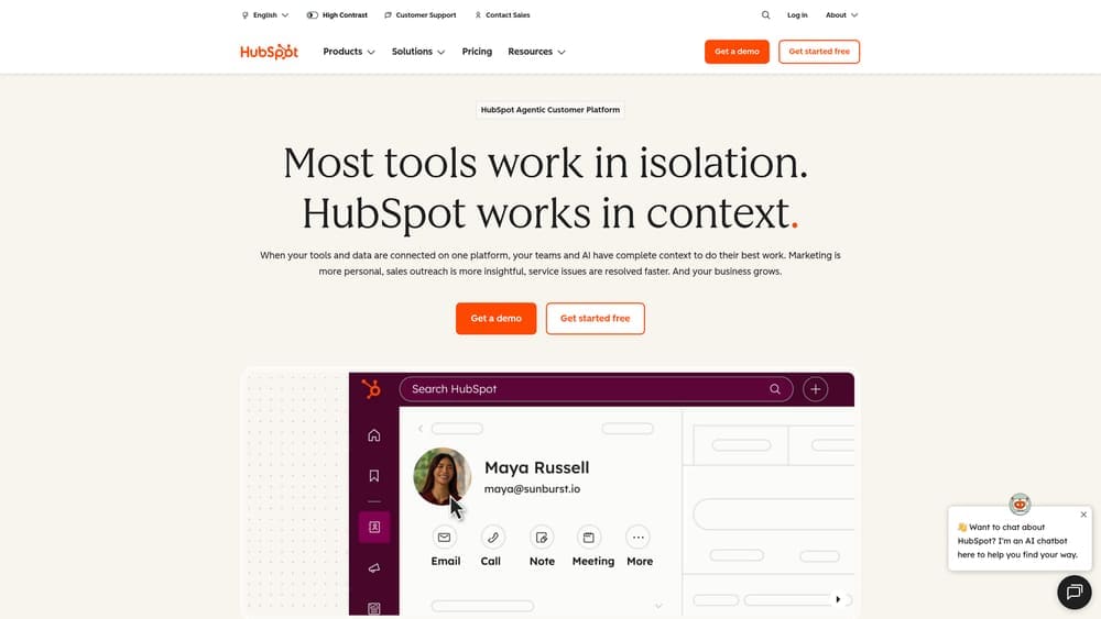 Screenshot of HubSpot Marketing Hub website