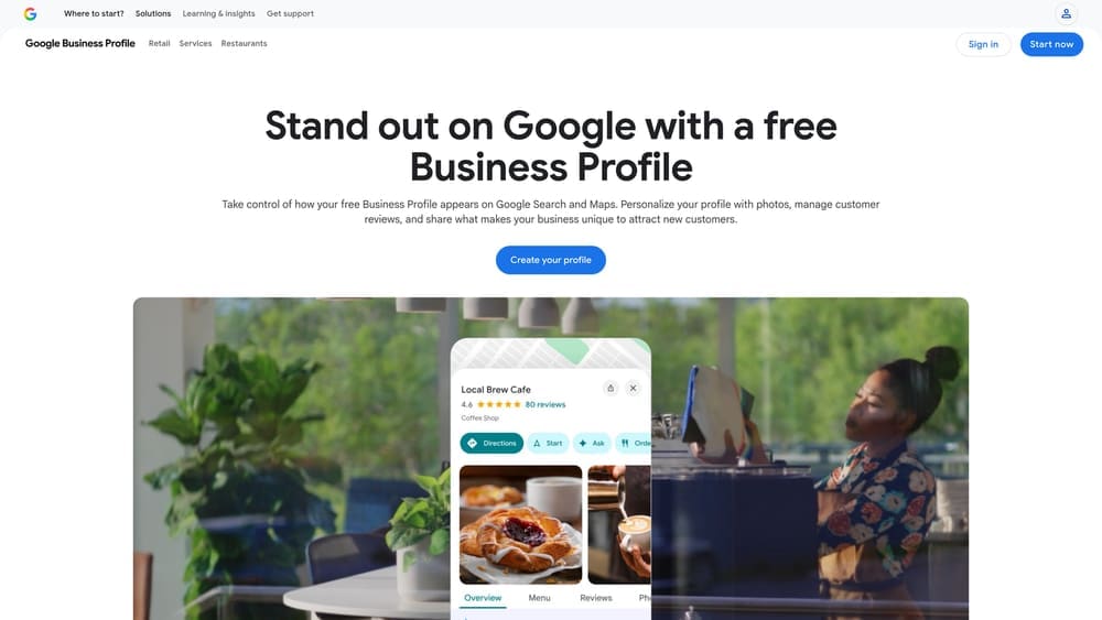 Screenshot of Google Business Profile website