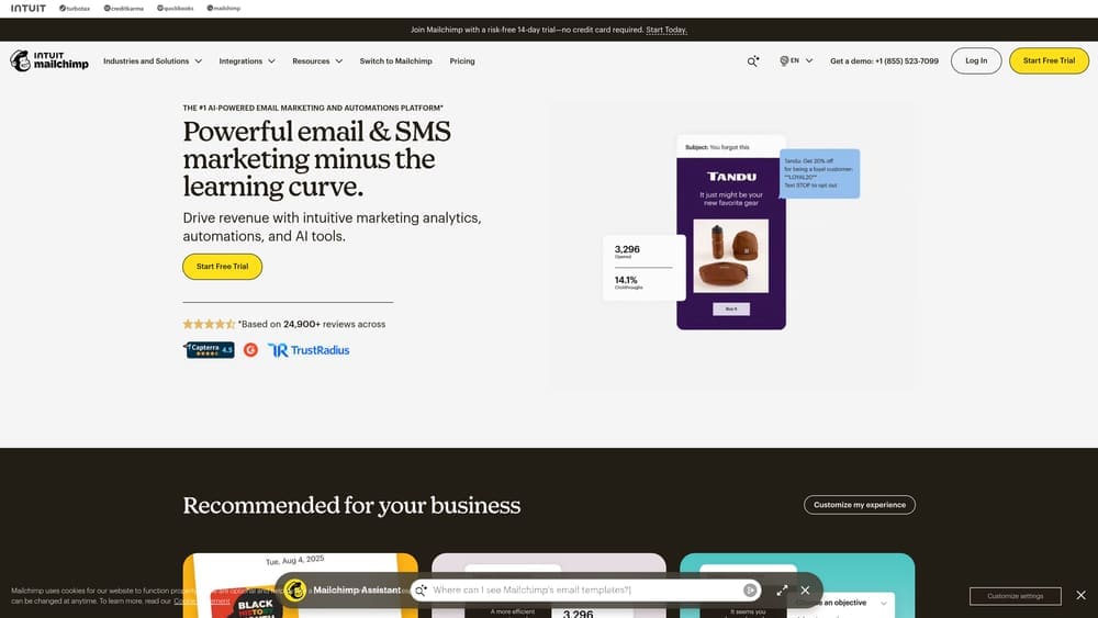 Screenshot of Mailchimp website