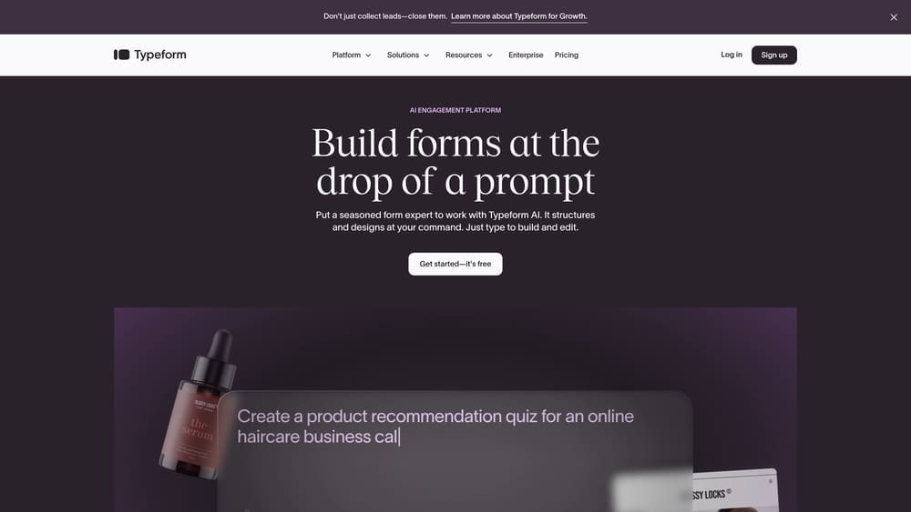 Screenshot of Typeform website