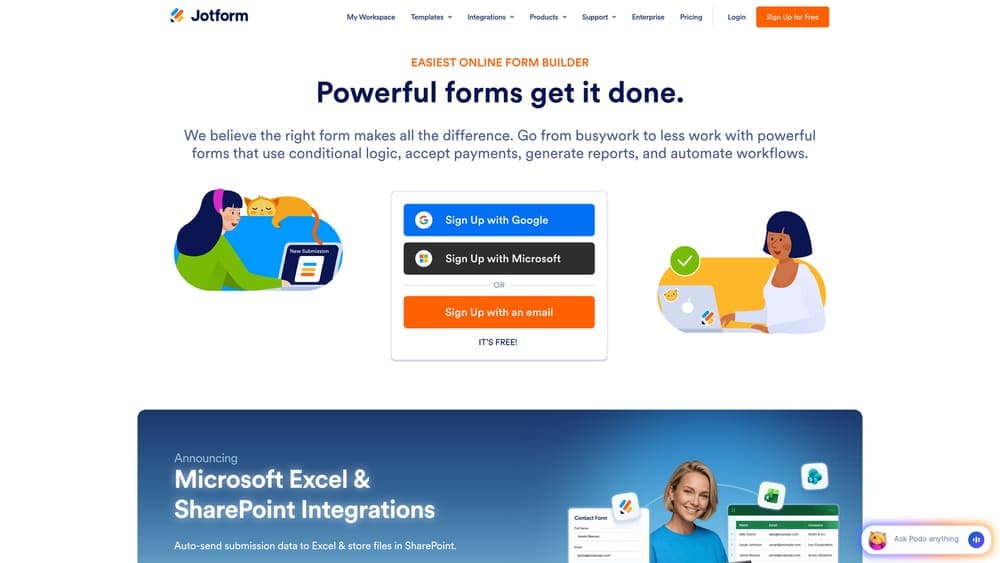Screenshot of JotForm website