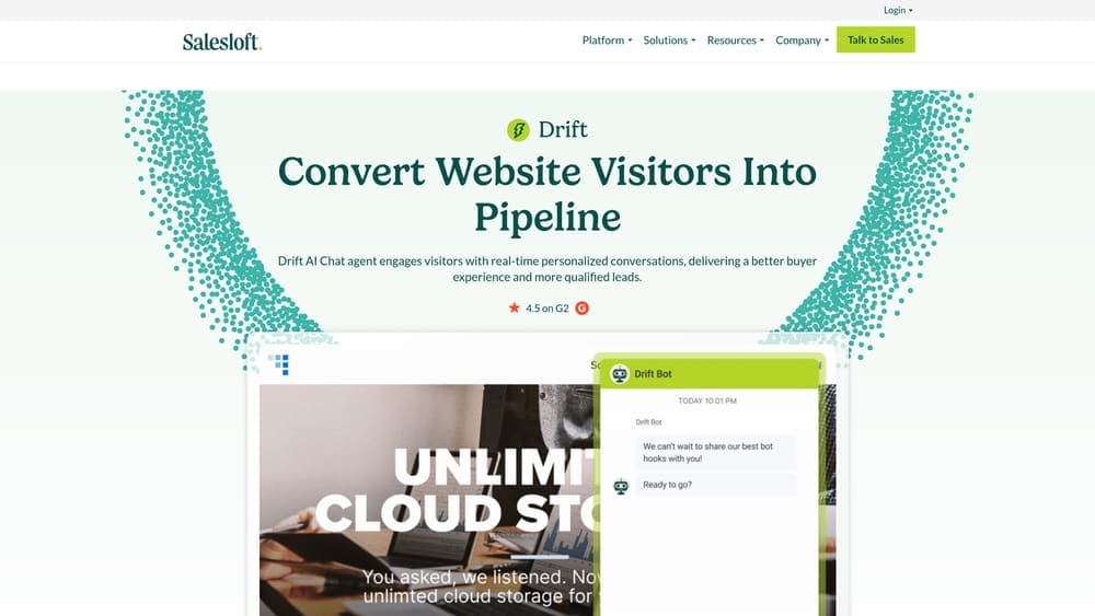 Screenshot of Drift website