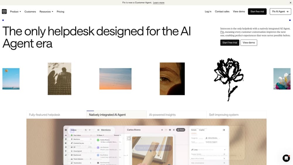 Screenshot of Intercom website