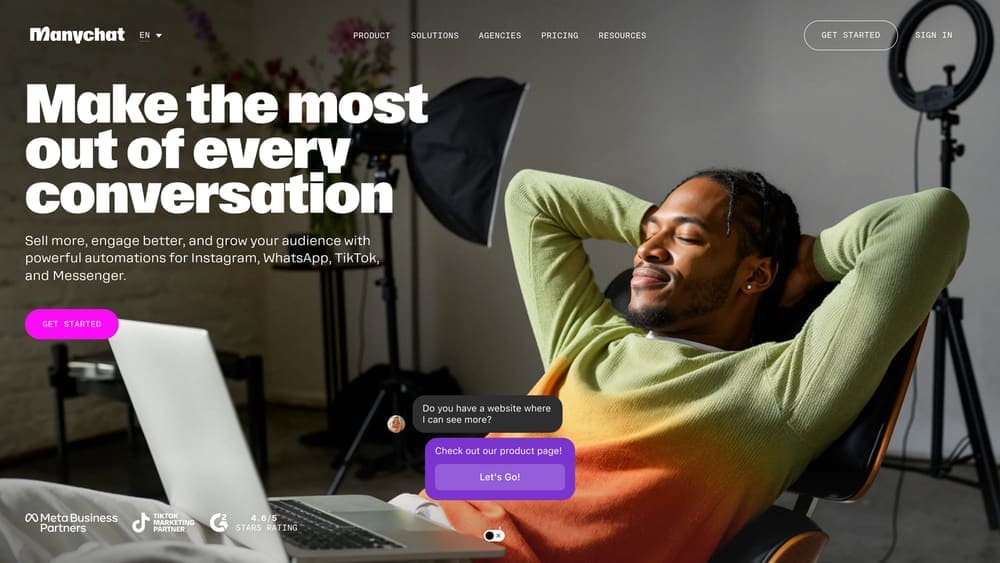 Screenshot of ManyChat website