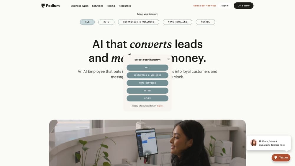 Screenshot of Podium website