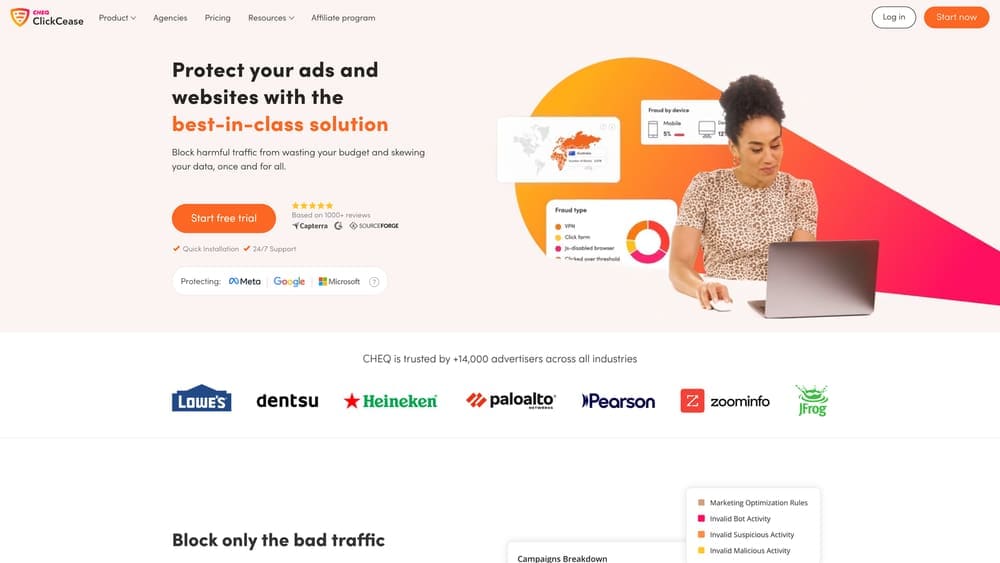 Screenshot of ClickCease website