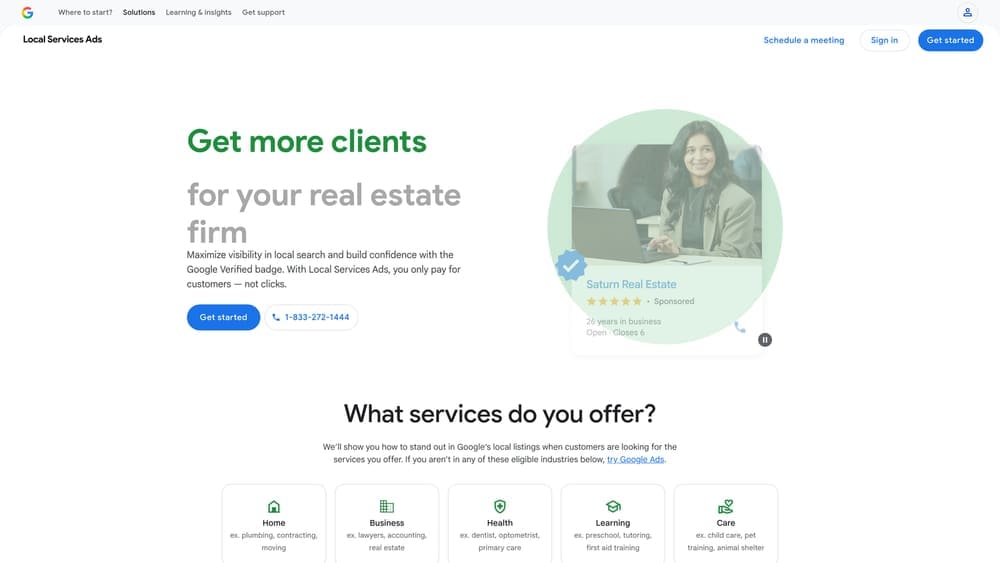 Screenshot of Google Local Services Ads website