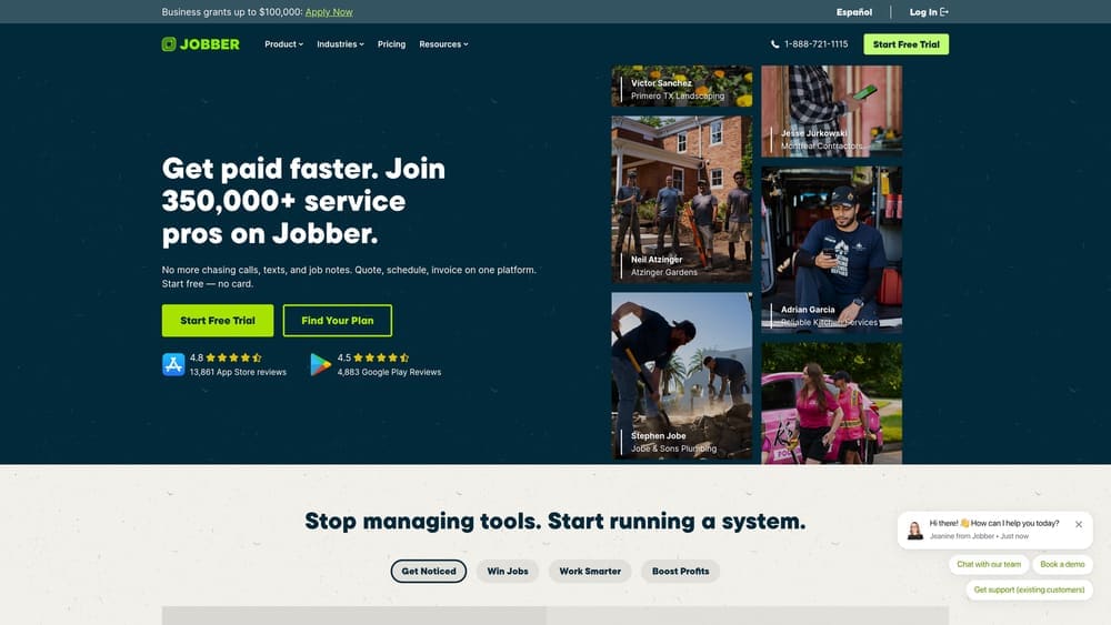 Screenshot of Jobber website