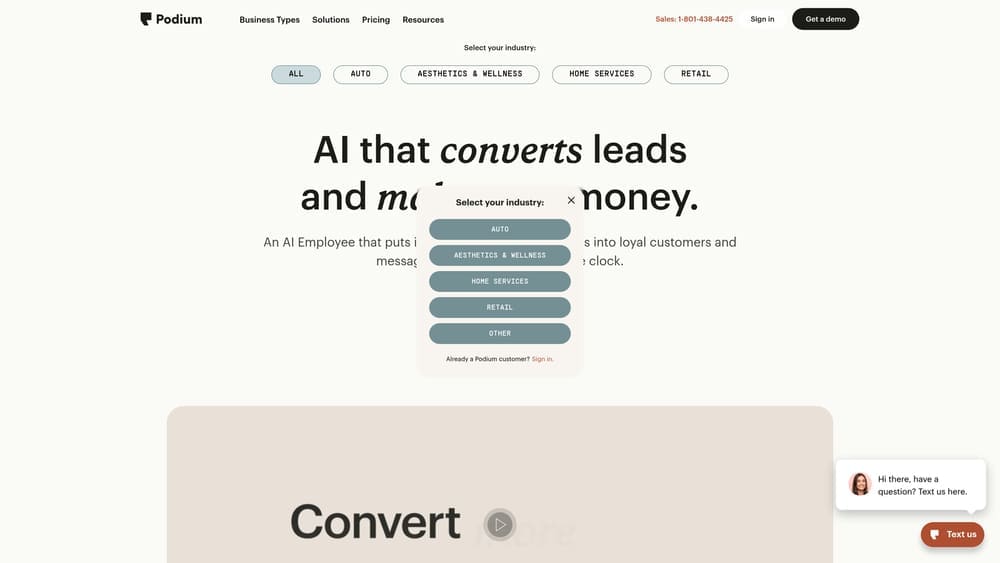 Screenshot of Podium website