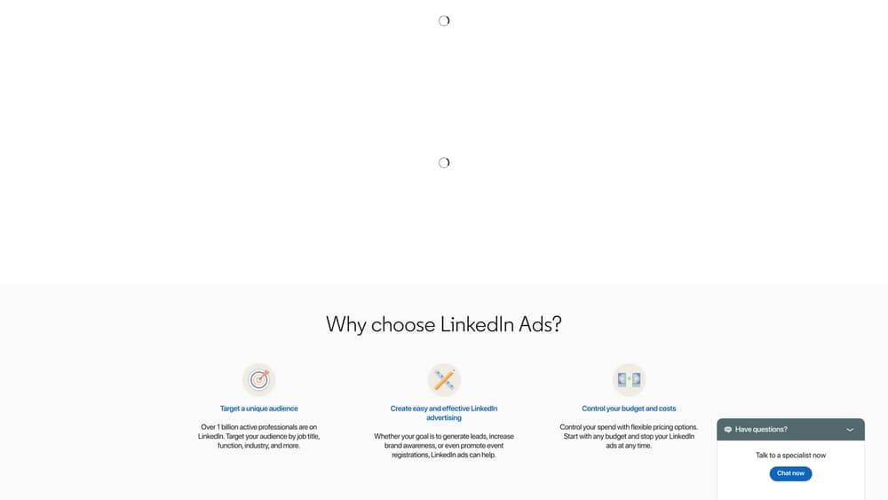 Screenshot of LinkedIn Ads website