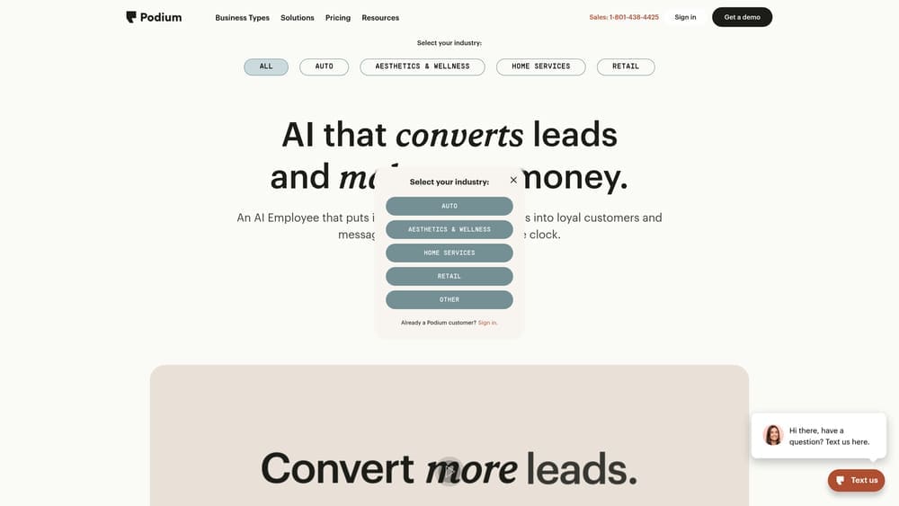 Screenshot of Podium website