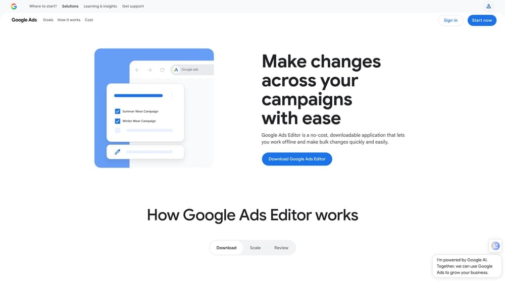 Screenshot of Google Ads Editor website