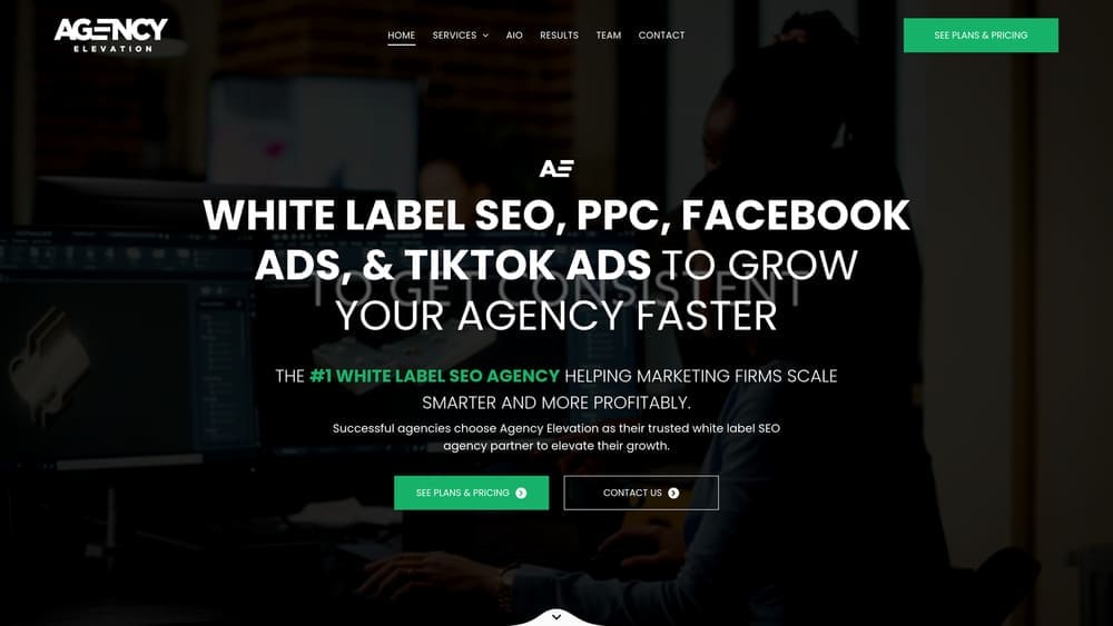Screenshot of Agency Elevation website