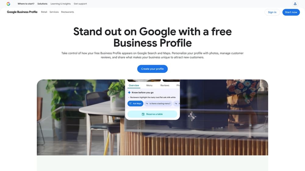 Screenshot of Google Business Profile website