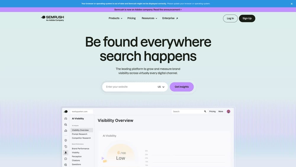 Screenshot of Semrush website