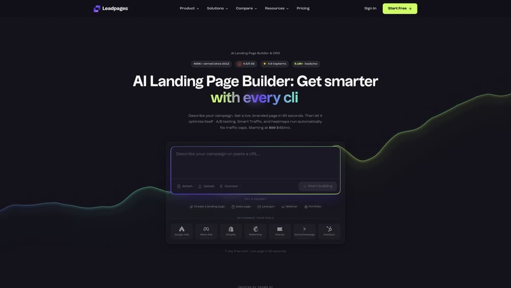 Screenshot of Leadpages website