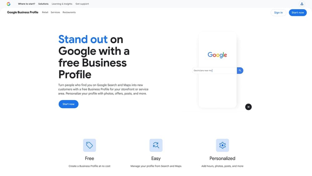 Screenshot of Google Business Profile website