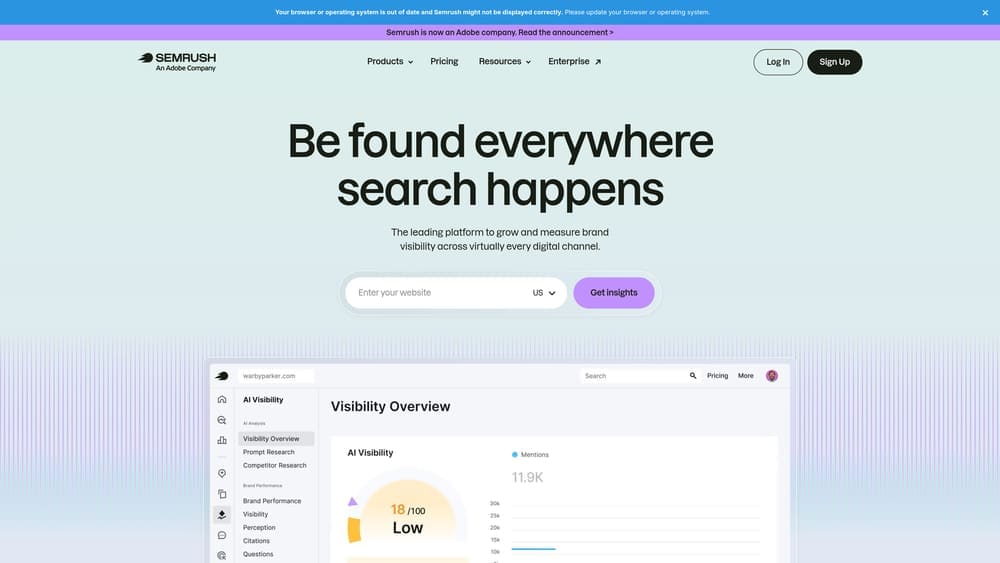 Screenshot of SEMrush website