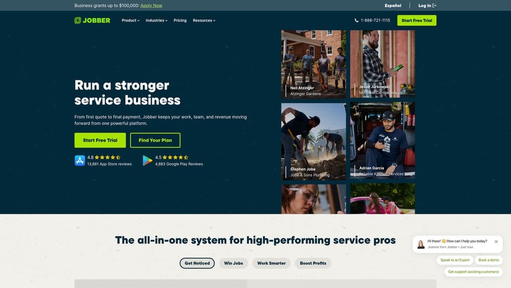 Screenshot of Jobber website