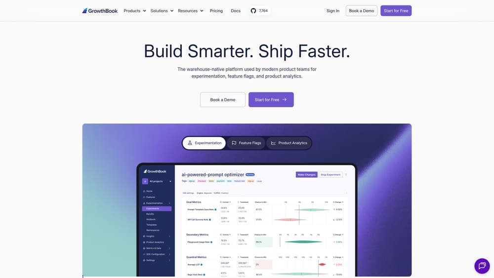 Screenshot of GrowthBook website