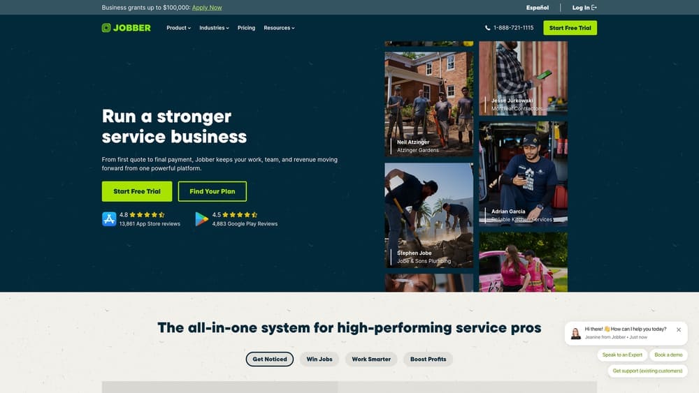 Screenshot of Jobber website