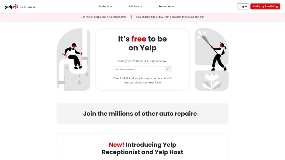 Screenshot of Yelp for Business website