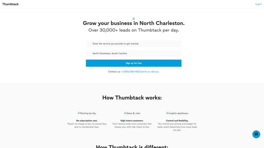 Screenshot of Thumbtack website