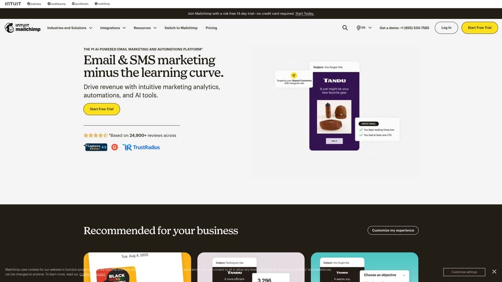Screenshot of Mailchimp website