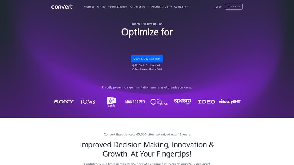 Screenshot of Convert.com website