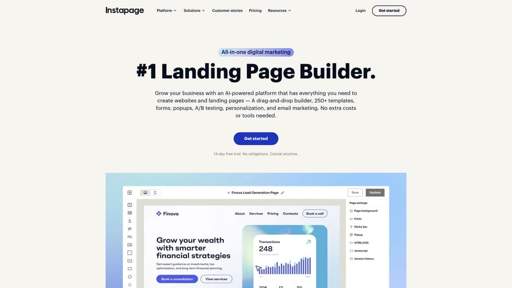 Screenshot of Instapage website
