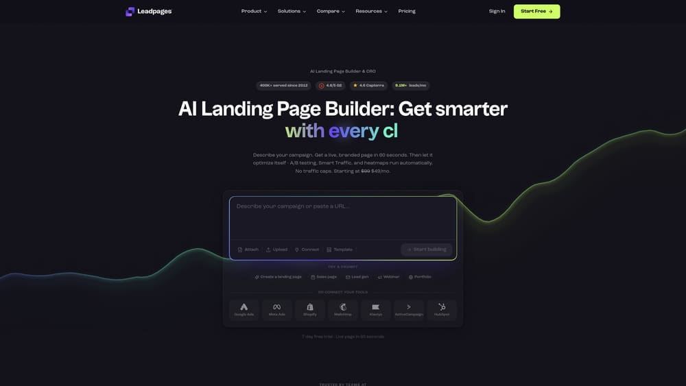 Screenshot of Leadpages website