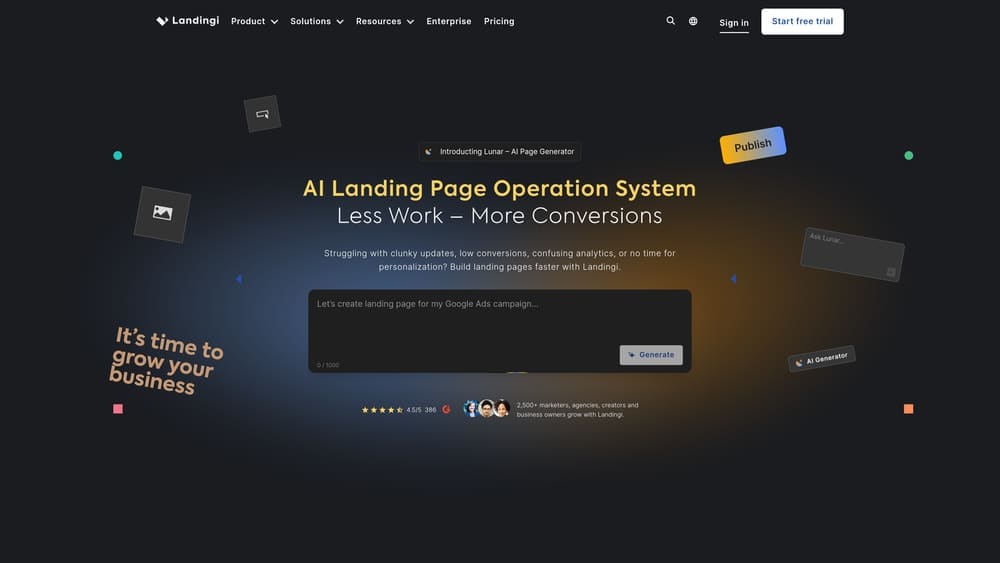 Screenshot of Landingi website
