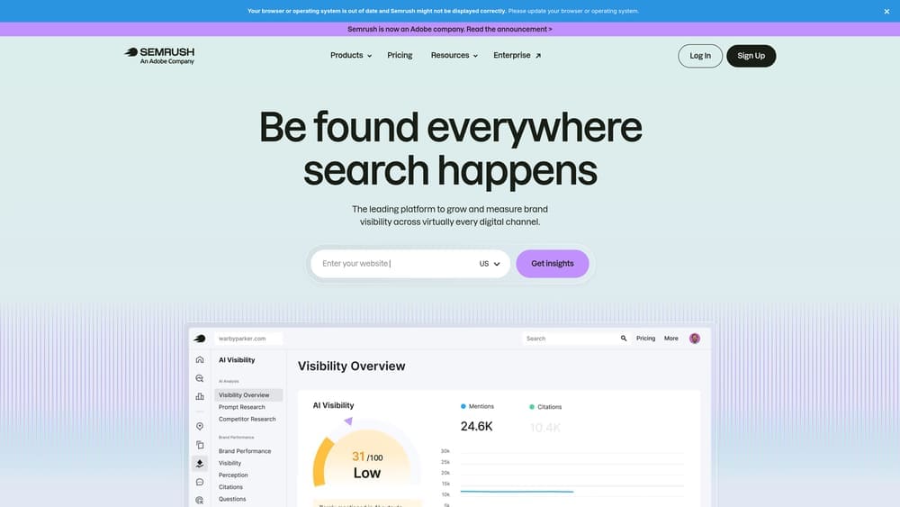 Screenshot of SEMrush website