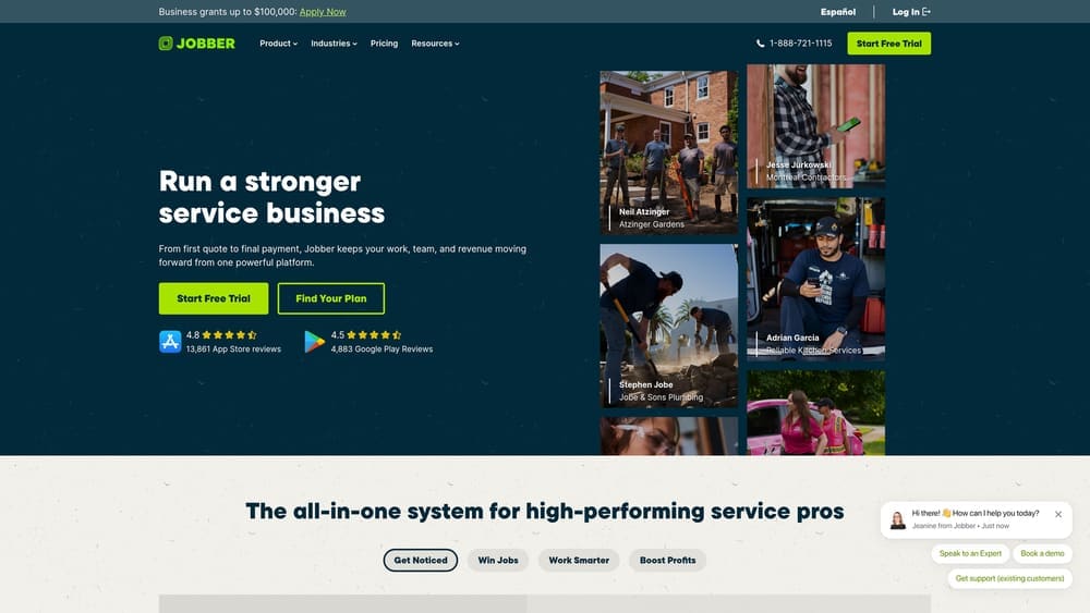 Screenshot of Jobber website