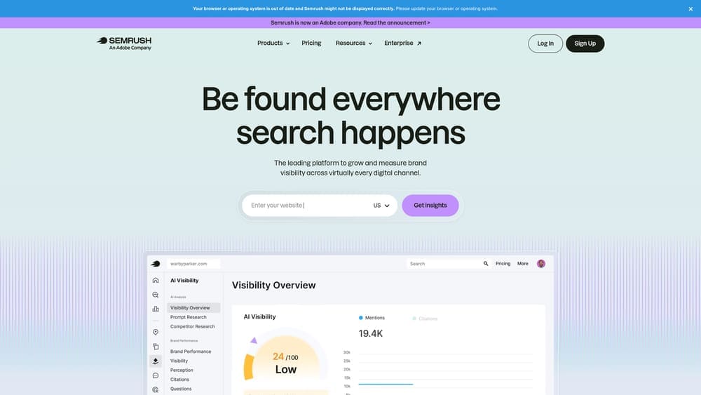 Screenshot of SEMrush website